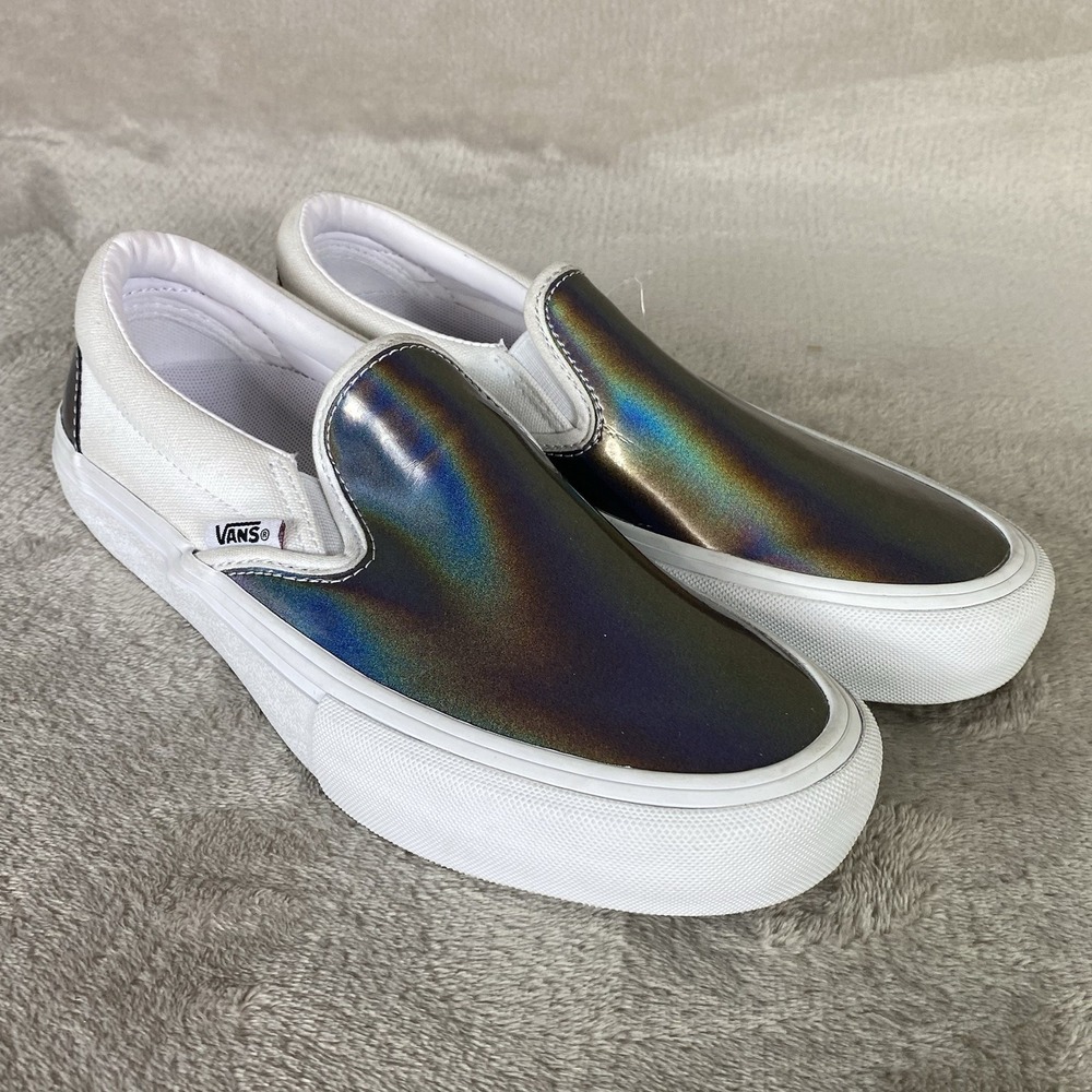 Vans Slip-On Pro Shoes Men 5  Women 6.5 White Iridescent Skate Sneakers NEW